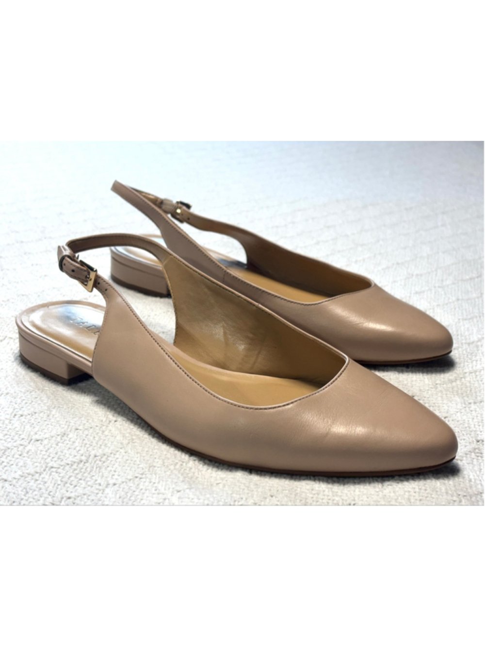 Talbots Nude Leather Pointed Toe Slingback Flats Shoes 8.5GUC Elegant Minimalist